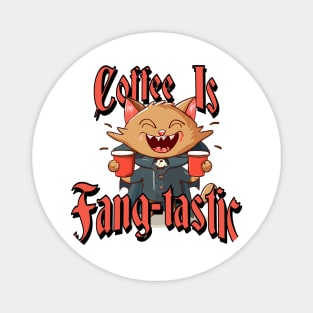 Coffee Is Fang-Tastic | Vampire Cat Holding Cups Magnet